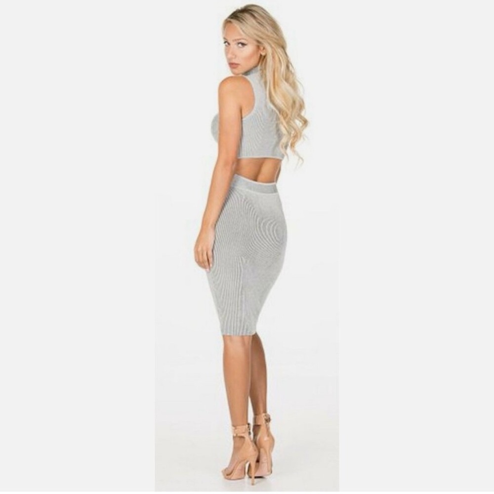 Ronny Kobo Collection Sleeveless Ribbed Midi Dress - Light Gray